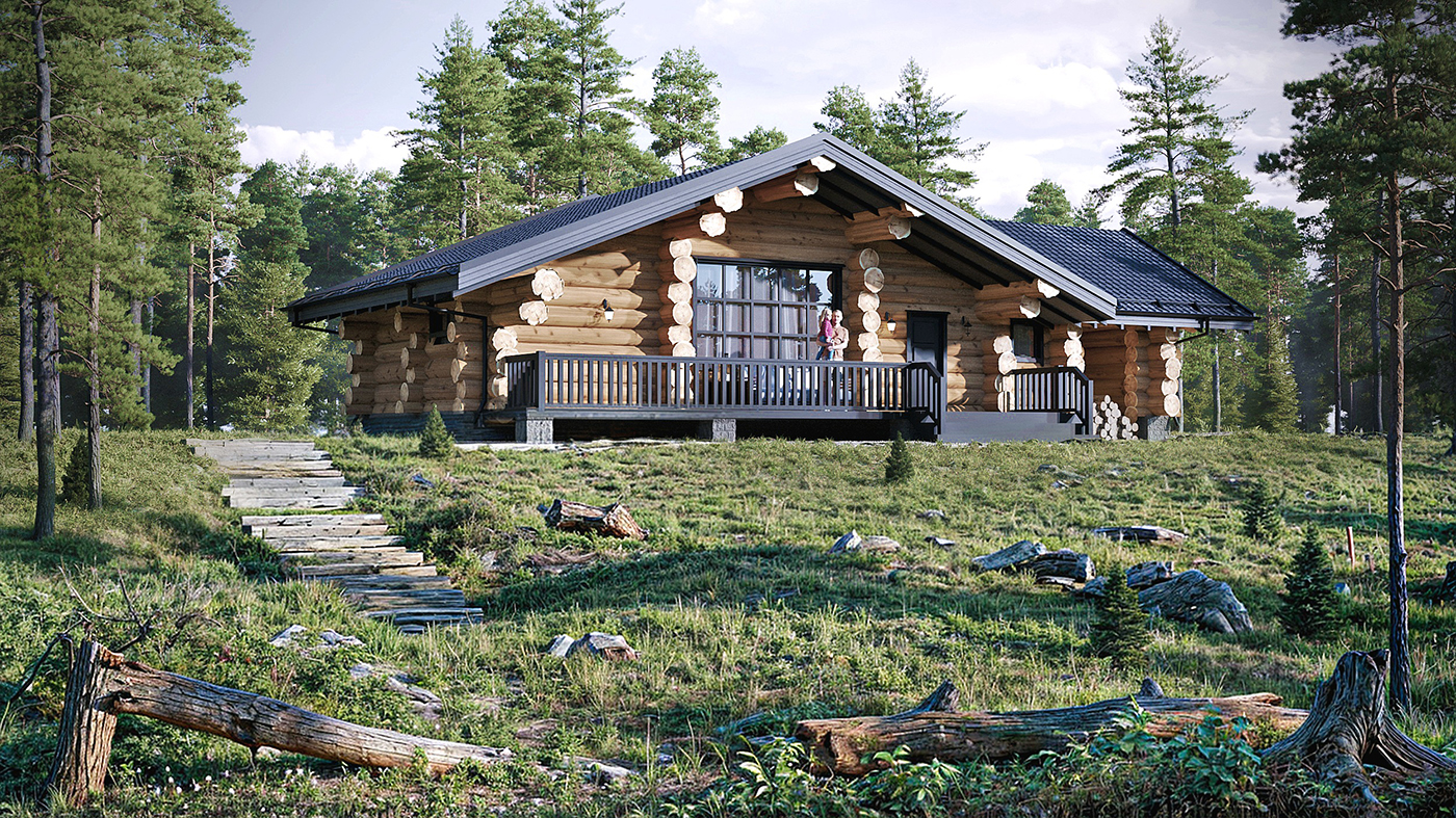 Дом-баня из сруба в стиле шале 