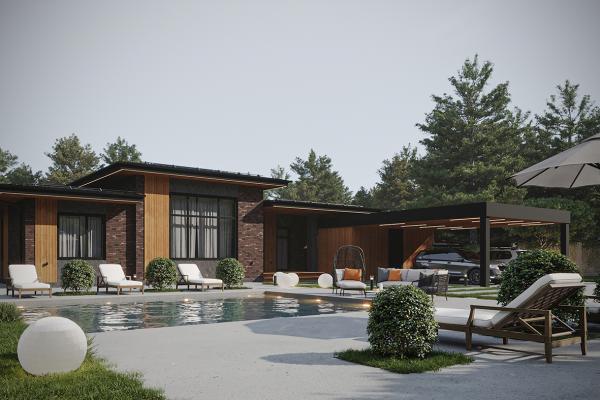 Одноэтажный дом в стиле Райта