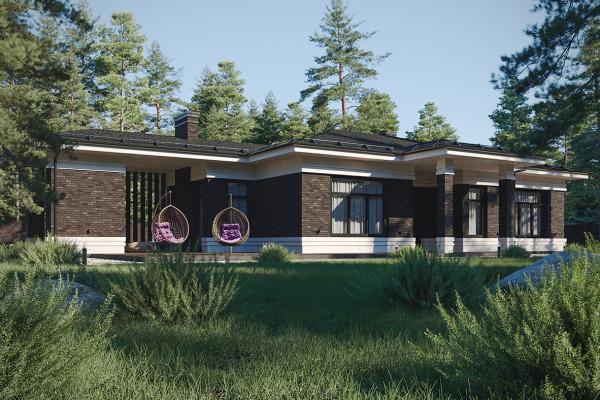 Дом в стиле Райта с террасой.