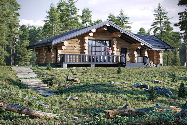 Дом-баня из сруба в стиле шале 